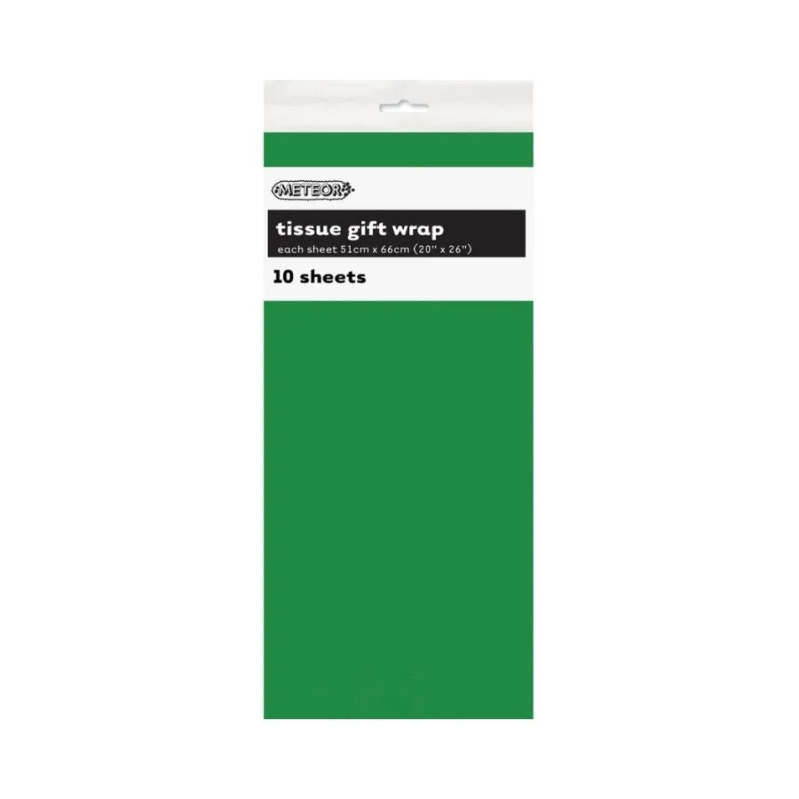 10pk Green Tissue Gift Wrap Sheets 51x66cm