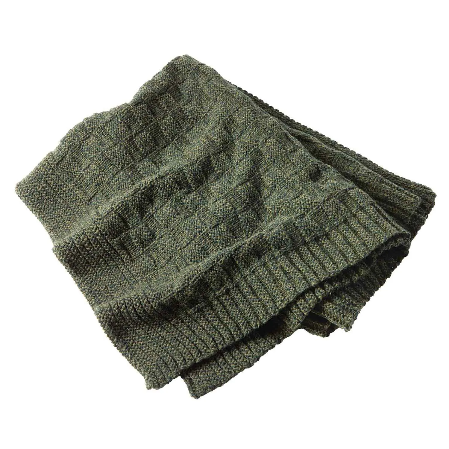 Aran Checkered Throw Blanket- Army Green