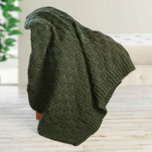 Aran Checkered Throw Blanket- Army Green