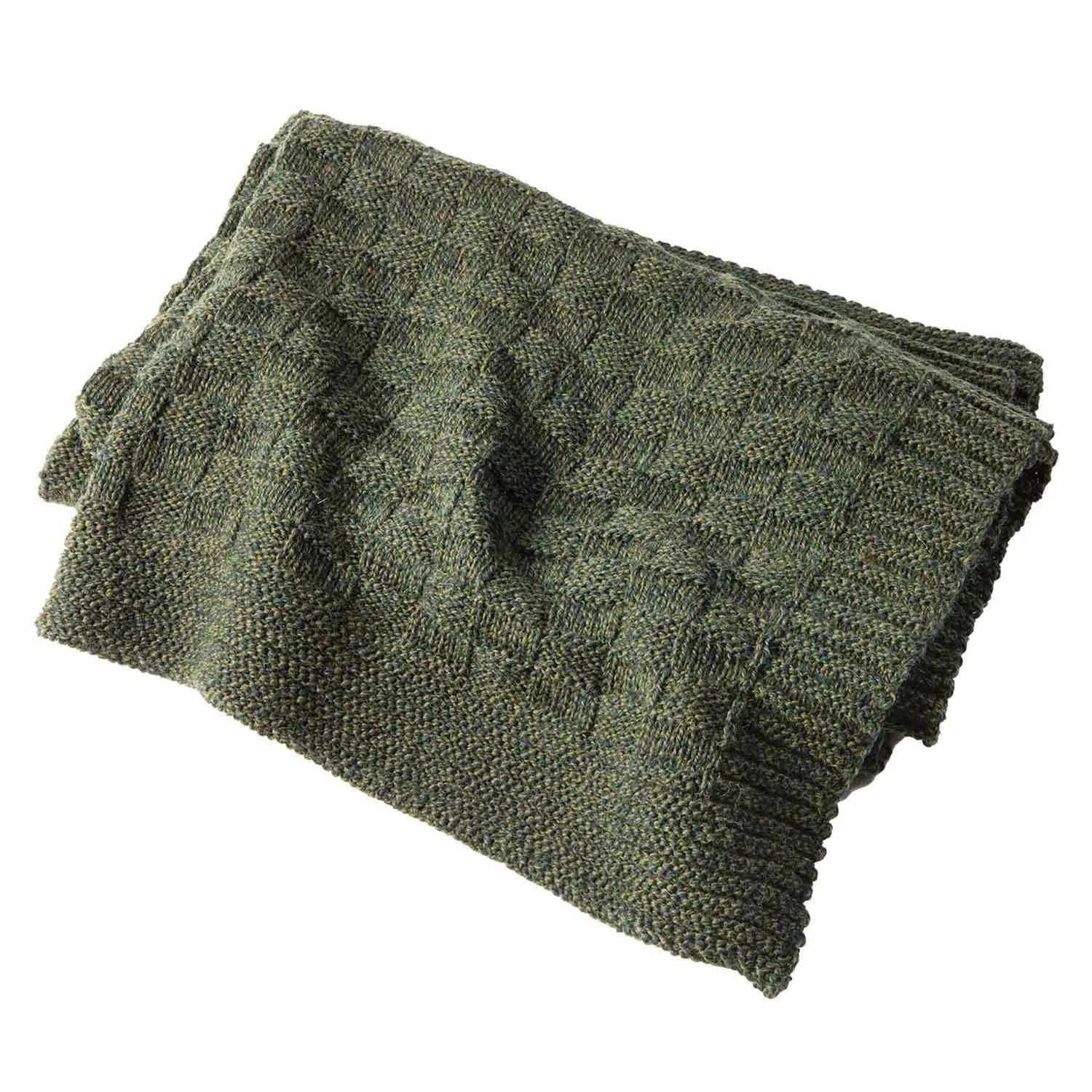 Aran Checkered Throw Blanket- Army Green
