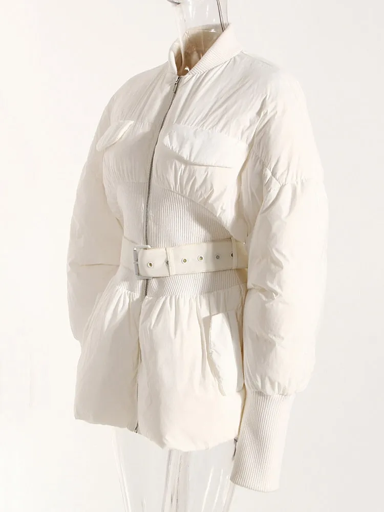 Belted Warm Big Size Cotton-padded Coat Long Sleeve Loose Fit Women Parkas Fashion Trend New Autumn Winter