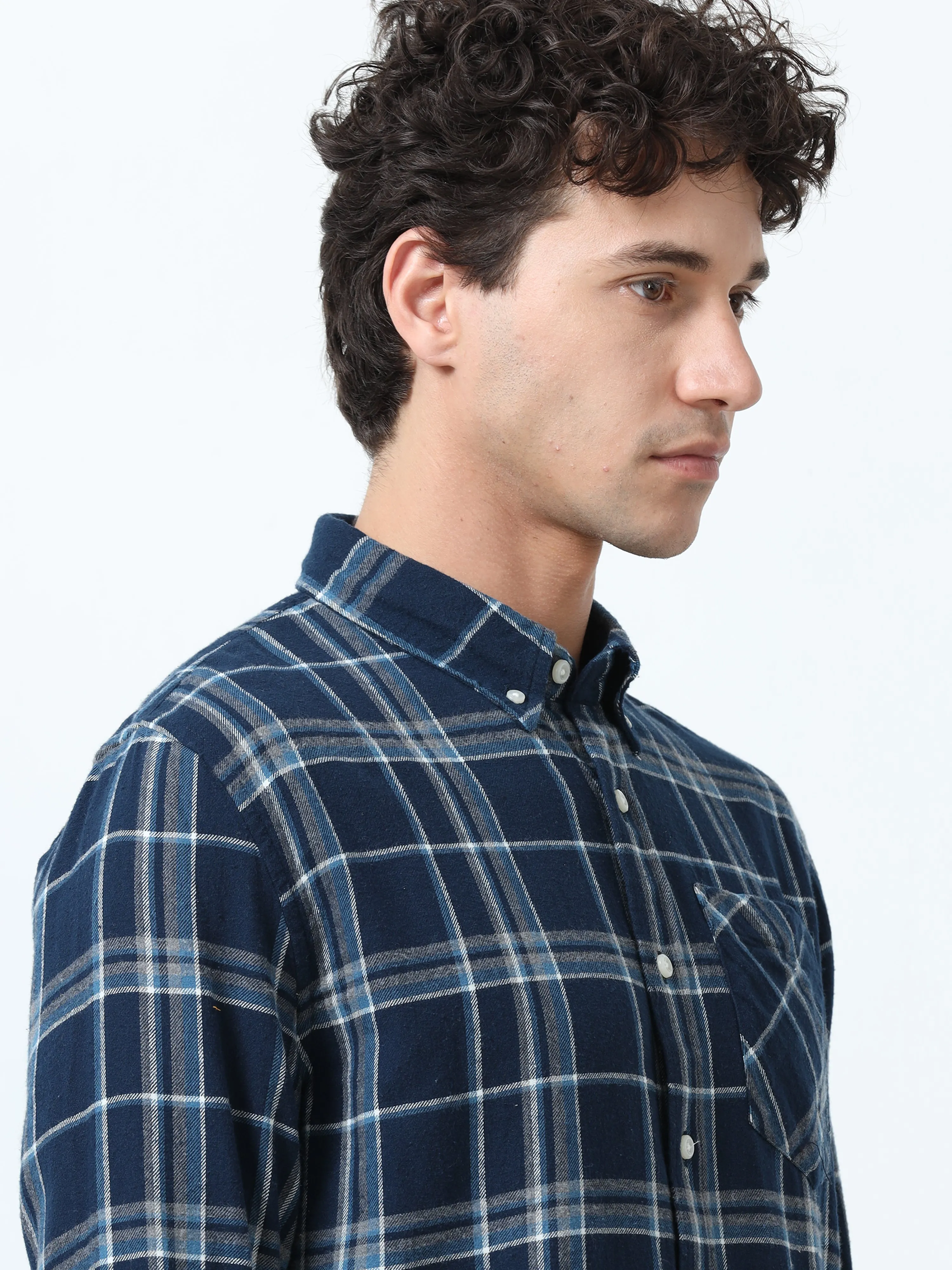 Clio - Brushed Checkered Shirt - Blue and White