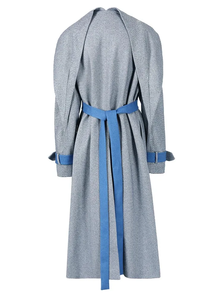 Gray Irregular Color-block Burr Big Size Woolen Coat Parkas New Long Sleeve Women Fashion Autumn Winter