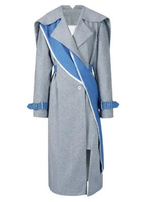 Gray Irregular Color-block Burr Big Size Woolen Coat Parkas New Long Sleeve Women Fashion Autumn Winter