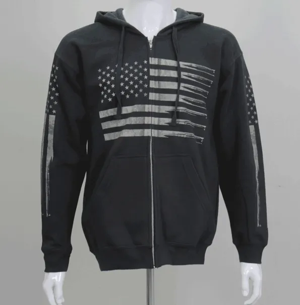 Hot Leathers GMZ4414 Men’s ‘American Flag Bullets’ Black Hoodie with Zipper Closure