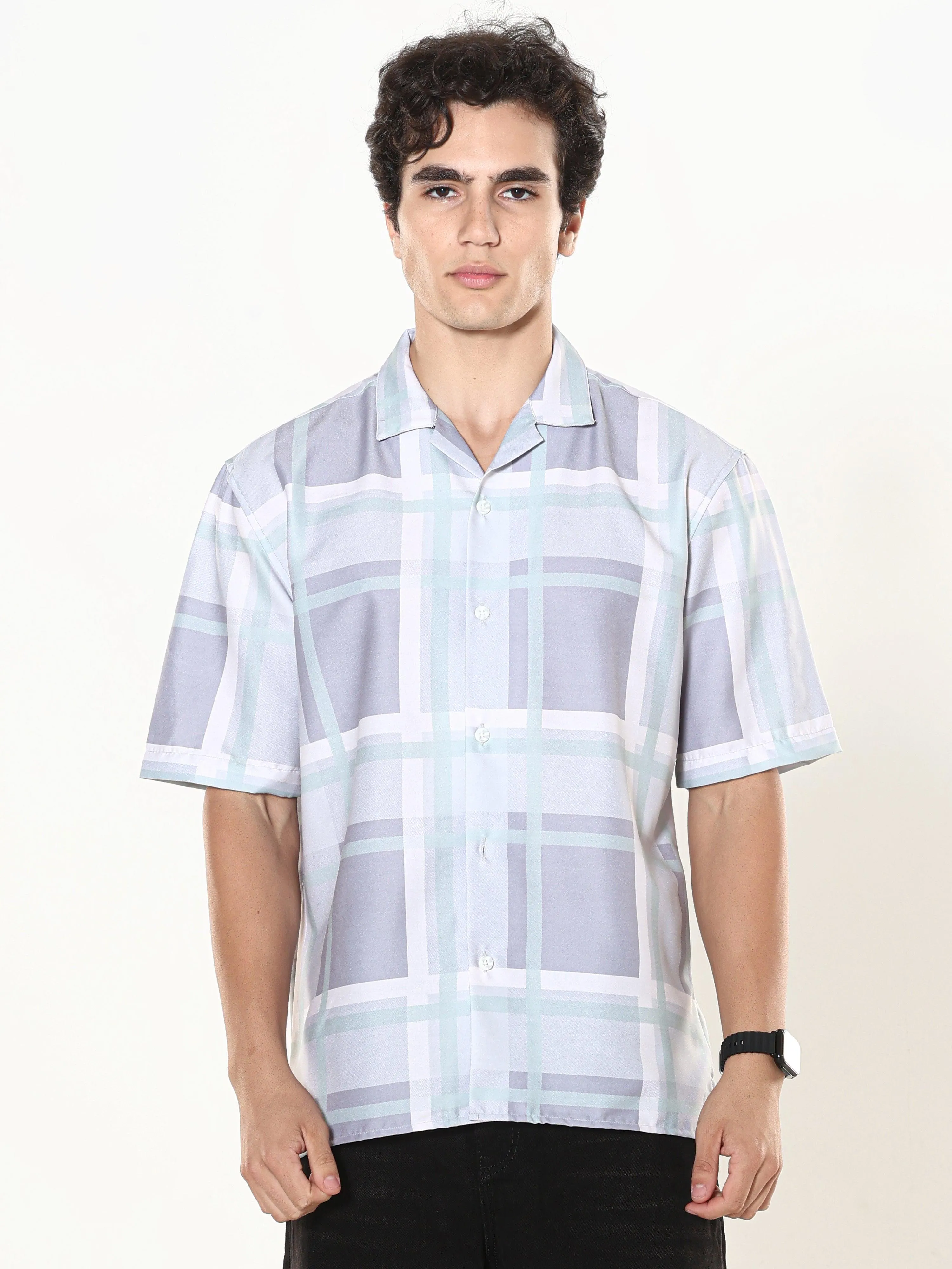 Kerenza - Checkered Lycra Shirt -Mint Green