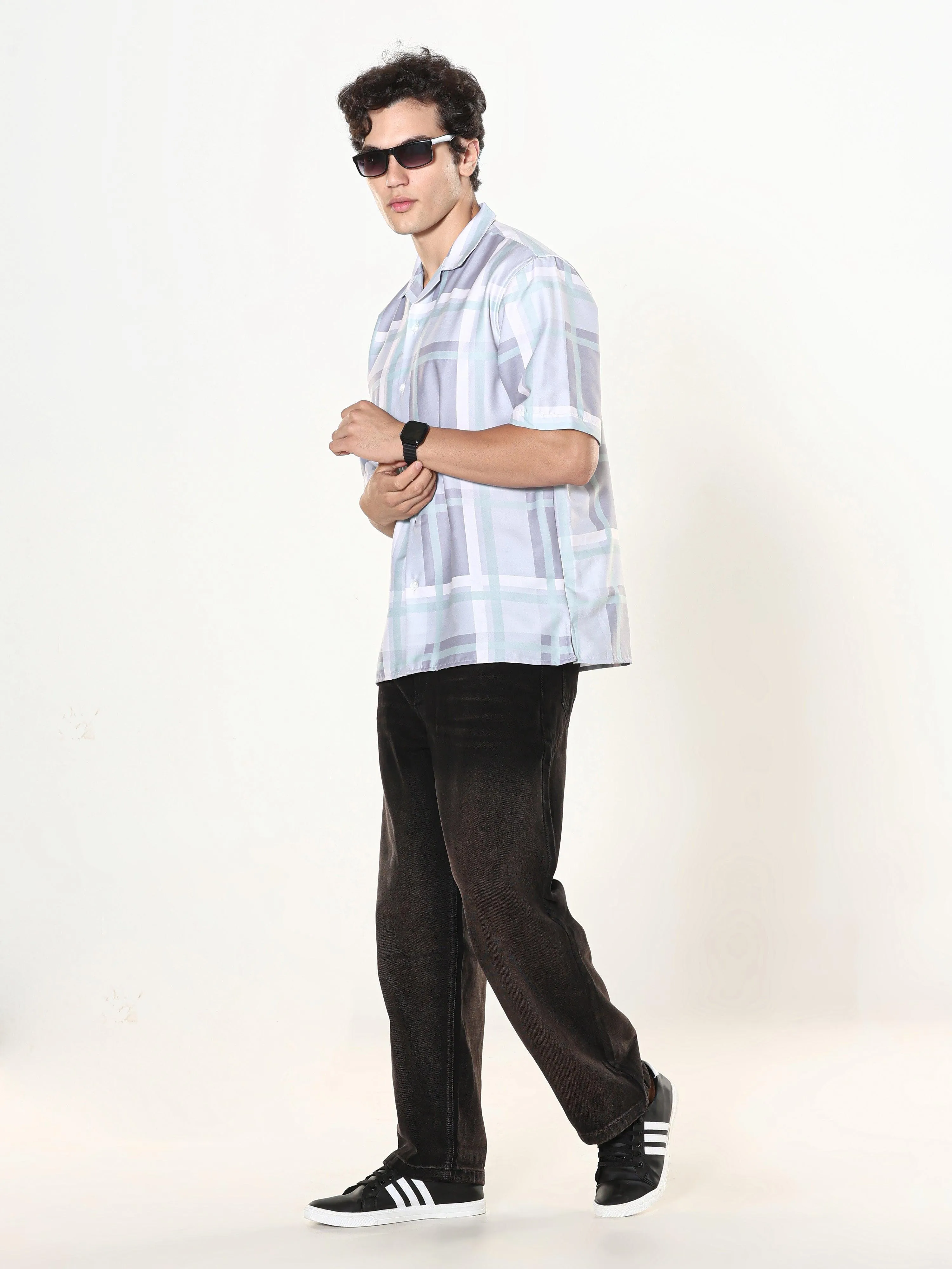 Kerenza - Checkered Lycra Shirt -Mint Green