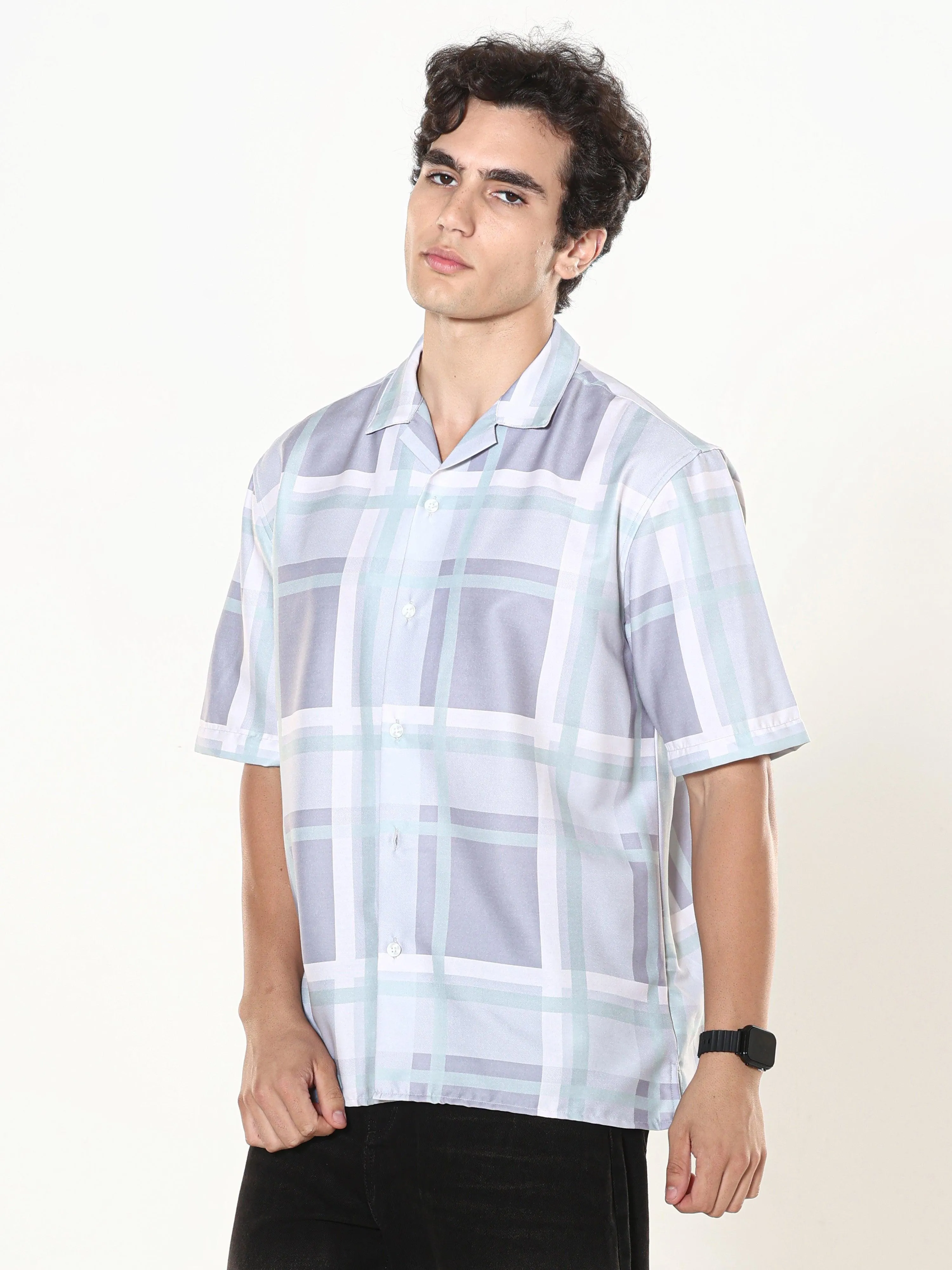 Kerenza - Checkered Lycra Shirt -Mint Green
