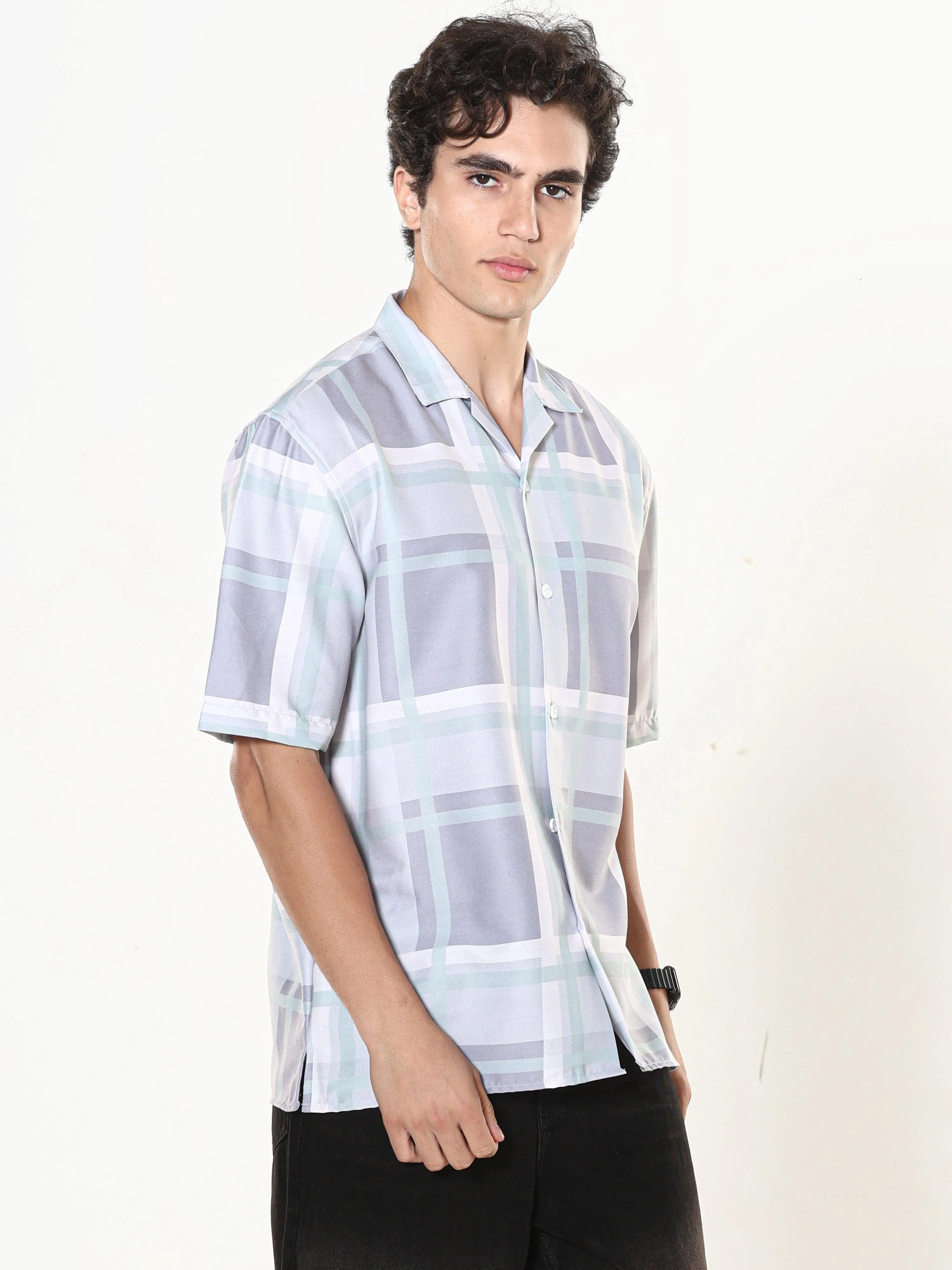 Kerenza - Checkered Lycra Shirt -Mint Green