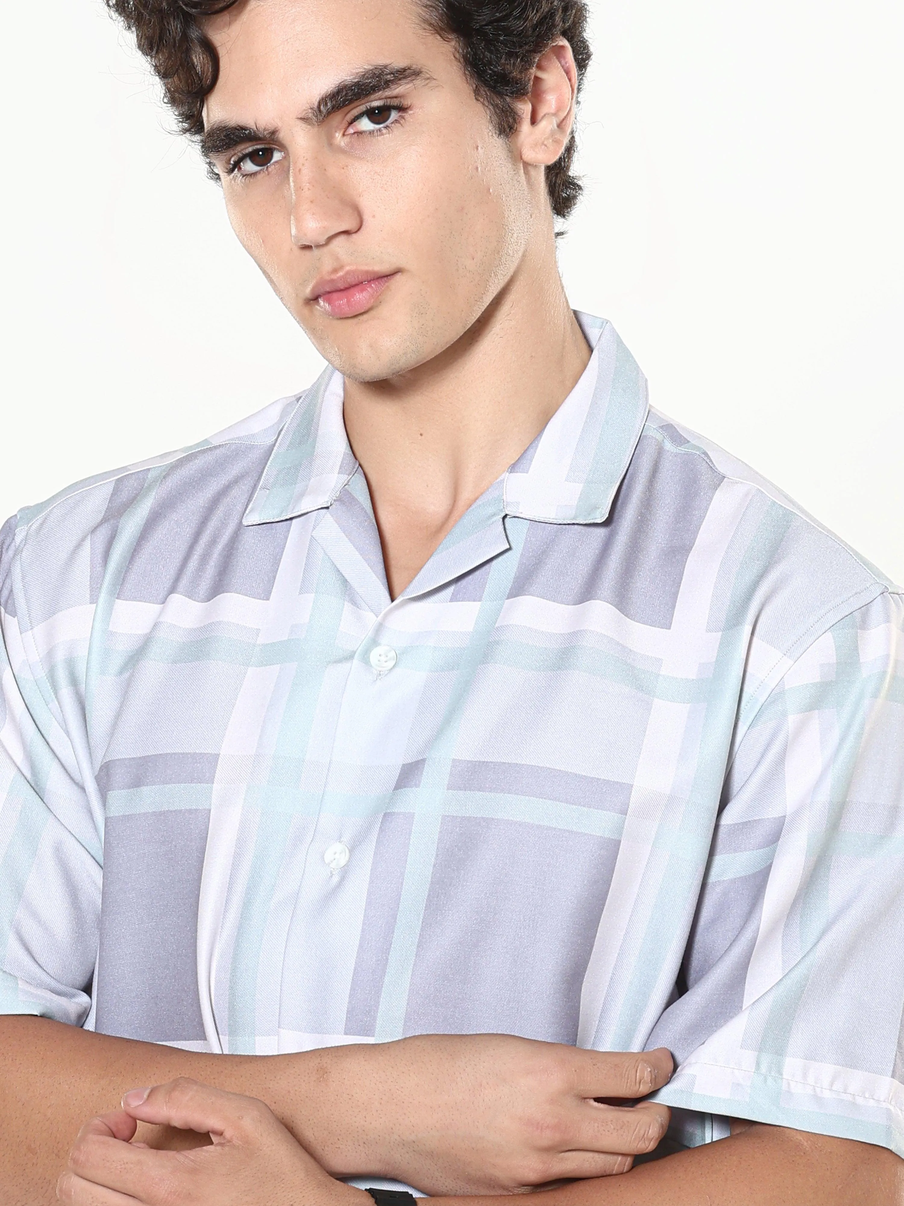 Kerenza - Checkered Lycra Shirt -Mint Green
