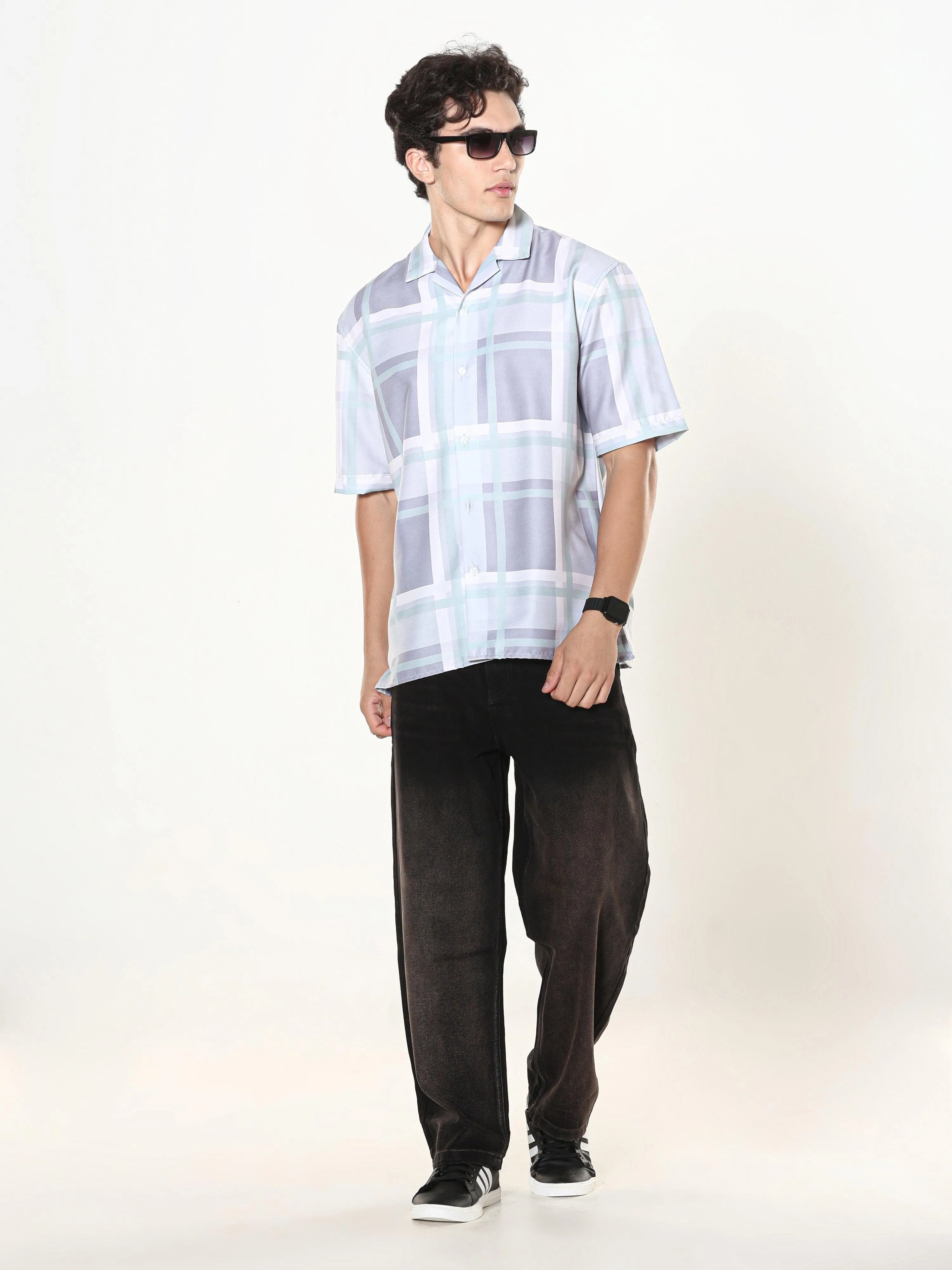 Kerenza - Checkered Lycra Shirt -Mint Green