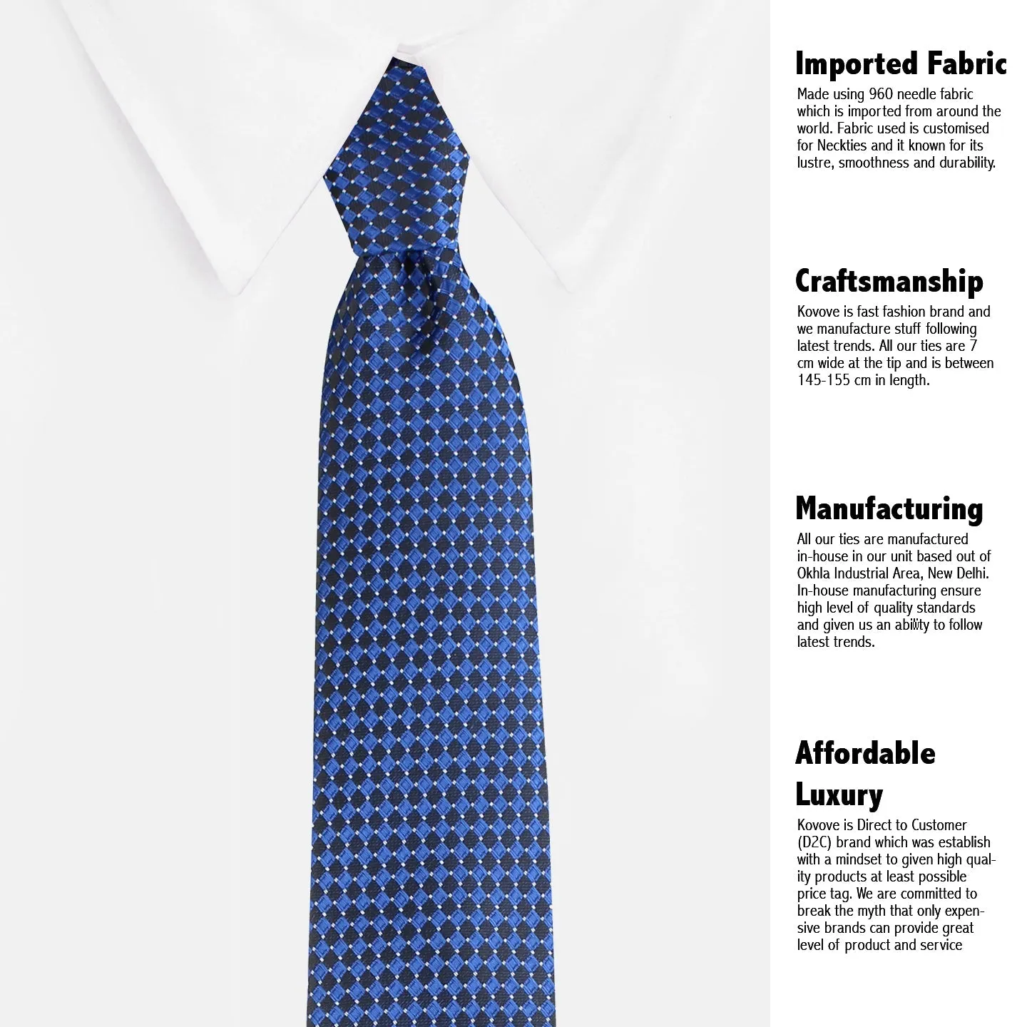 Kovove Exotic Blue Checkered Neck Tie For Men