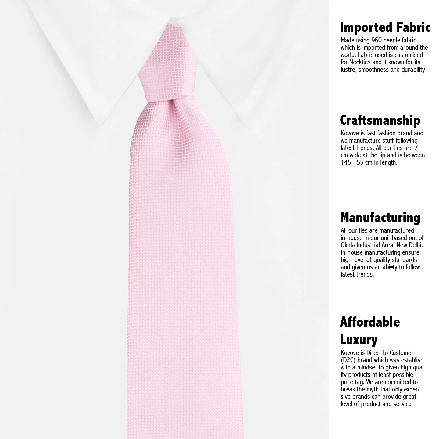 Kovove Glorious Pink Checkered Neck Tie For Men