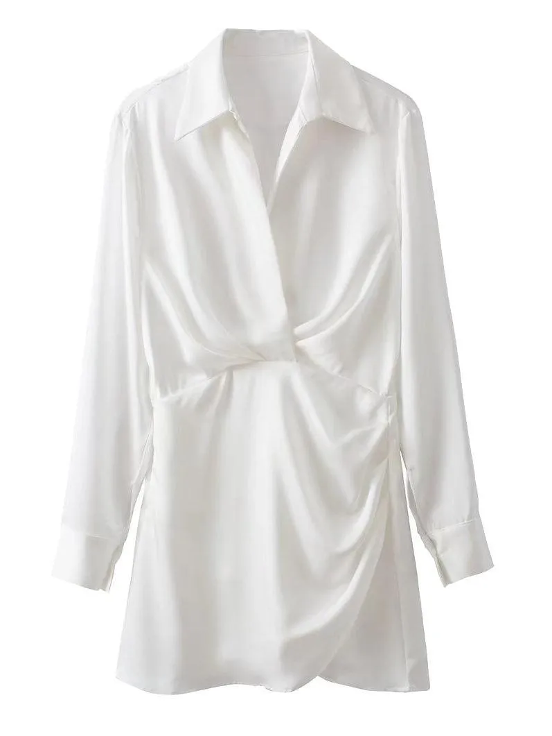 Ladies Satin Faux Solid Color Mini Dress 2650