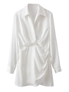 Ladies Satin Faux Solid Color Mini Dress 2650