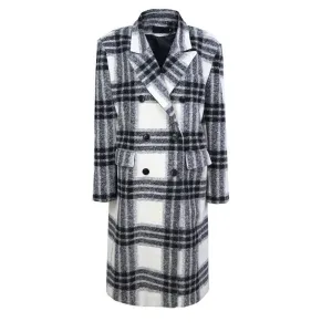 Loose Fit White Plaid Big Size Long Woolen Coat Parkas New Long Sleeve Women Fashion Tide Autumn Winter