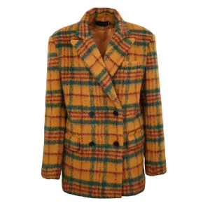 Loose Fit Yellow Plaid Big Size Casual Woolen Coat Parkas New Long Sleeve Women Fashion Trend Autumn Winter