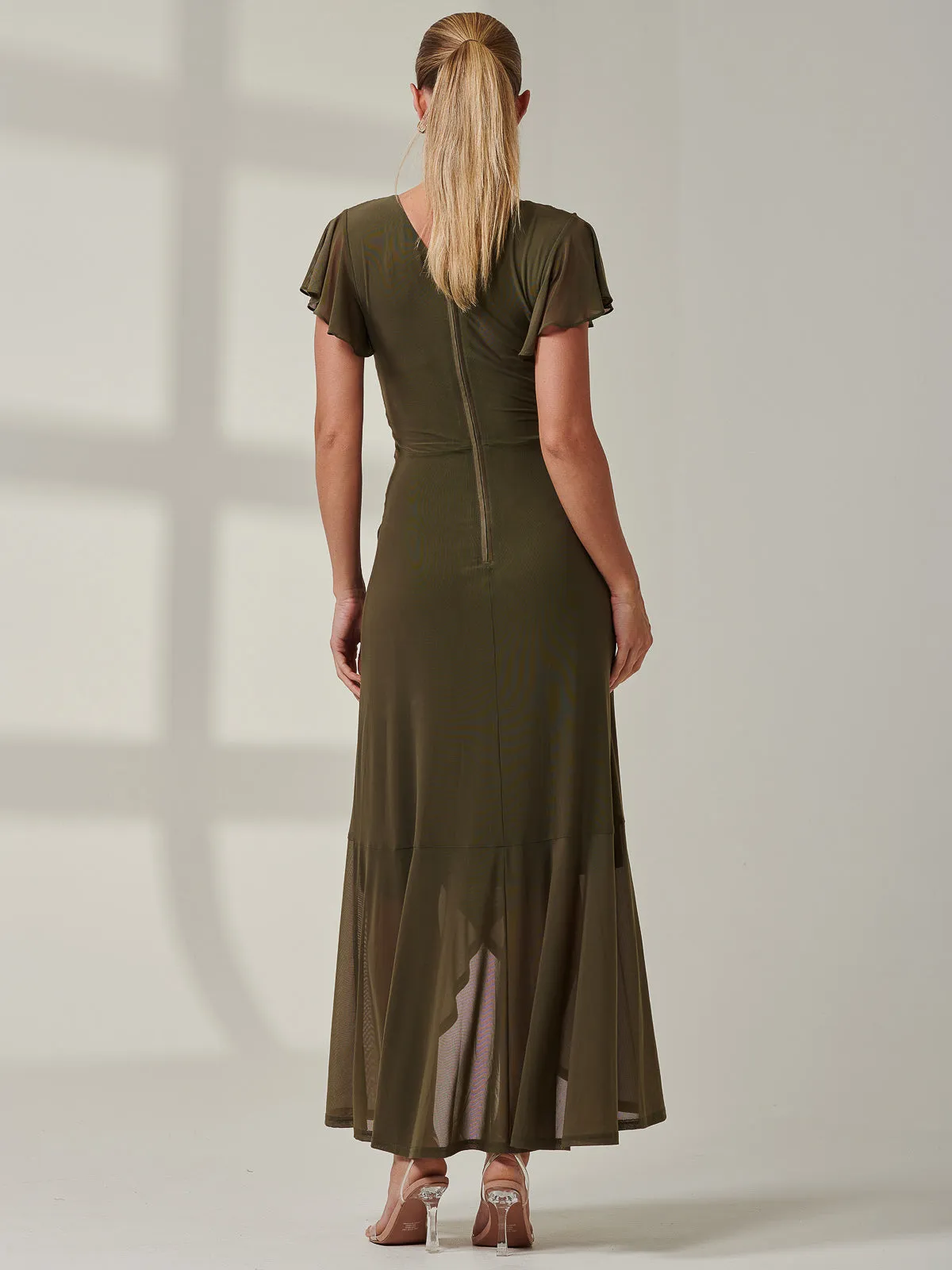 Sample Sale - V-Neck Angel Maxi Dress, Khaki