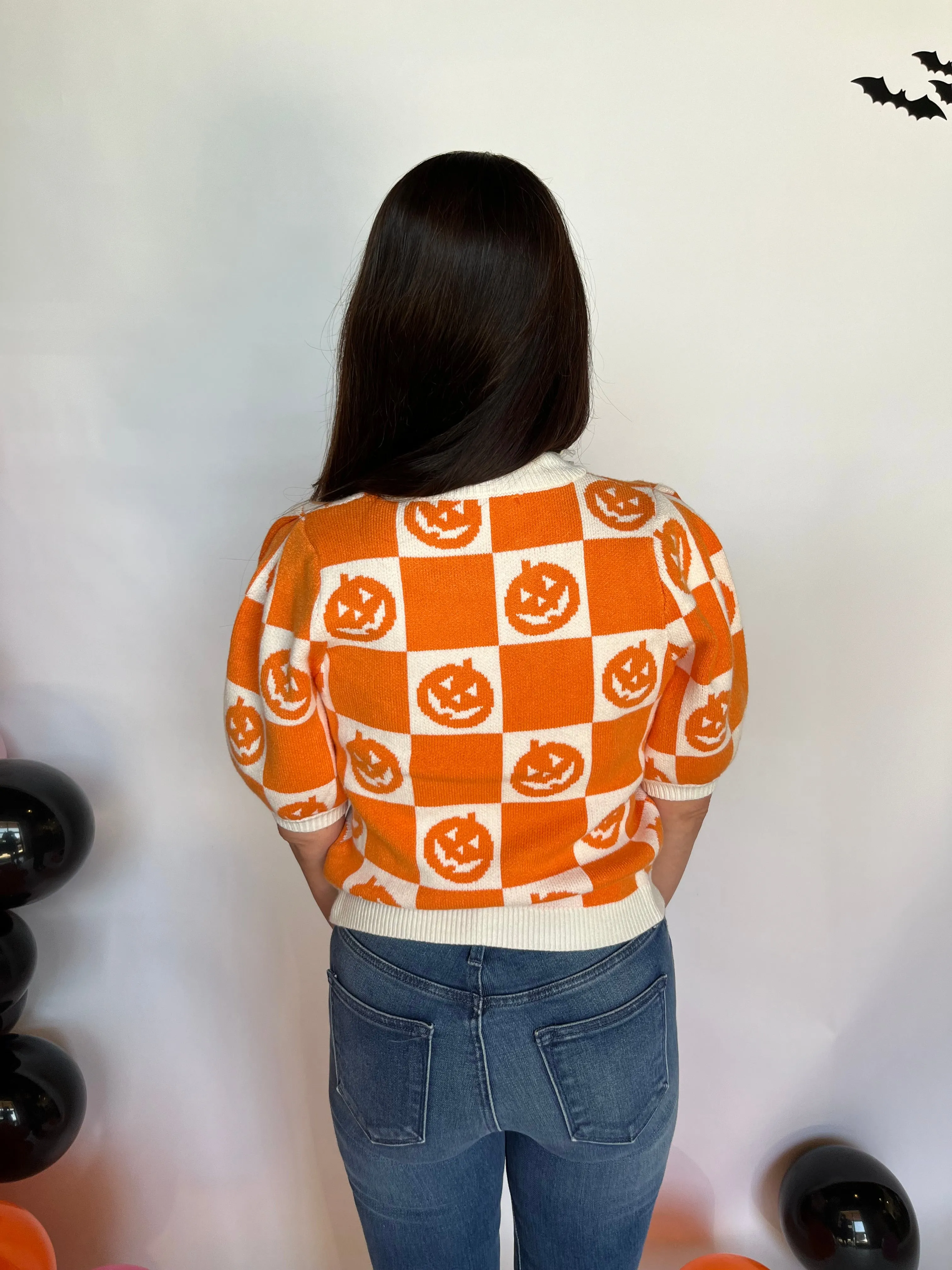 Short Sleeve Pumpkin Checkered Top - Pumpkin