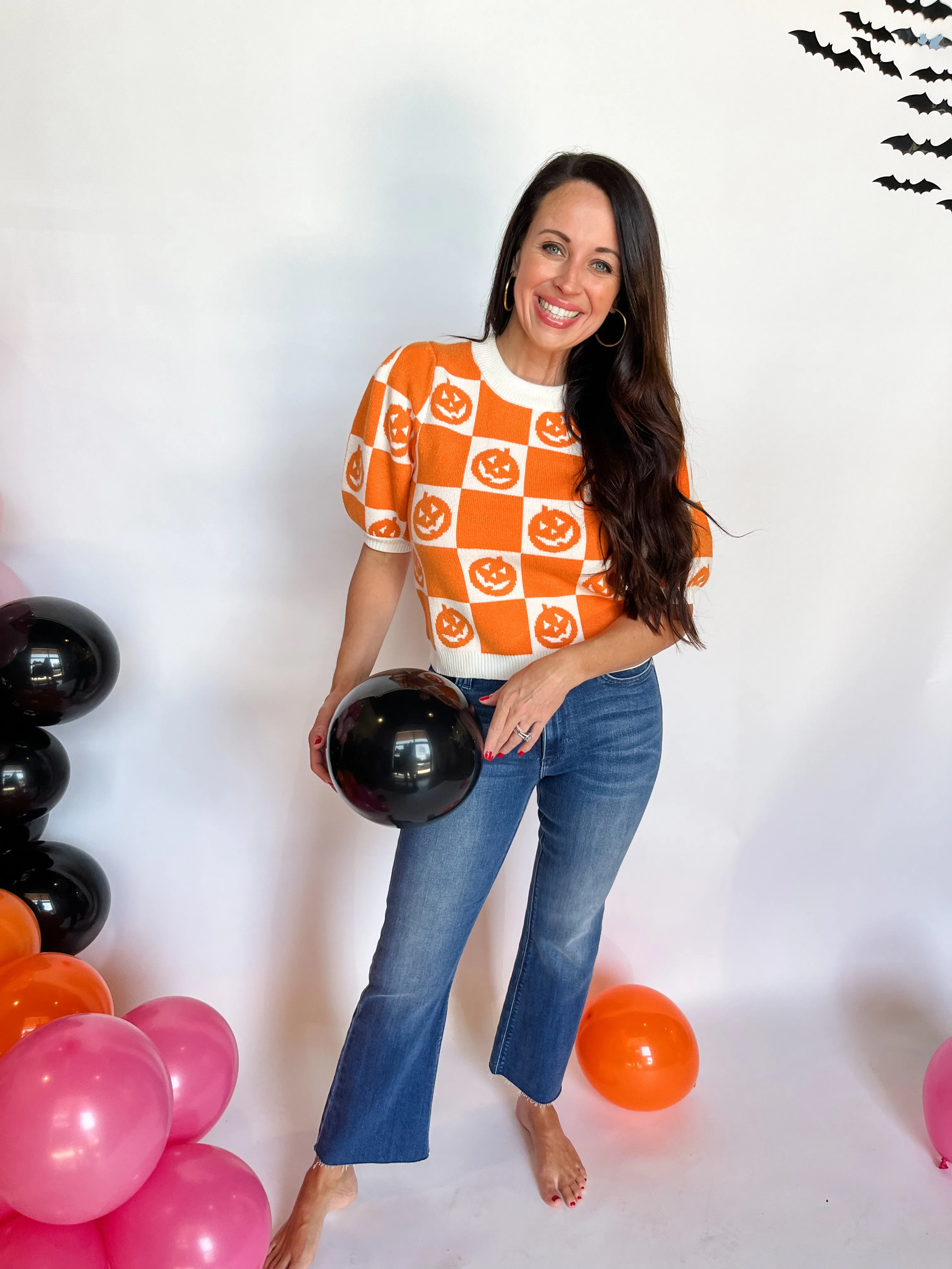 Short Sleeve Pumpkin Checkered Top - Pumpkin