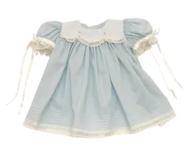Treasured Memories Blue Dress w/ Blue Rosettes & Ecru Lace/Ribbon 1902 BL/EC