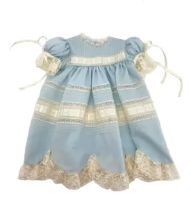 Treasured Memories Blue Dress w/ Ecru Lace & Ribbon X0101 B/E