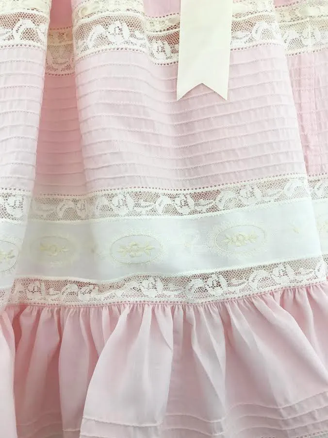Treasured Memories Pink Dress w/ Ecru Lace & Large Ecru Satin Ribbon 1630 PINK/ECRU