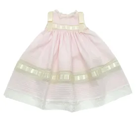 Treasured Memories Pink Sleeveless Dress w/ Ecru Lace & Shoulder Ribbons S1018 Pk/Ec/Ec