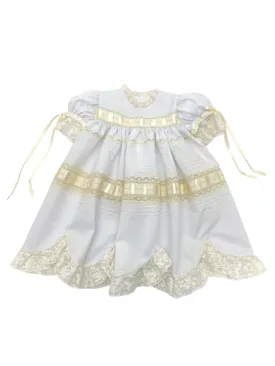 Treasured Memories White Dress w/Ecru Lace & Ribbon X0101 5008